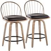 Riley 26" Counter Stool in White Washed Wood, Antique Copper & Brown Leatherette (Set of 2)
